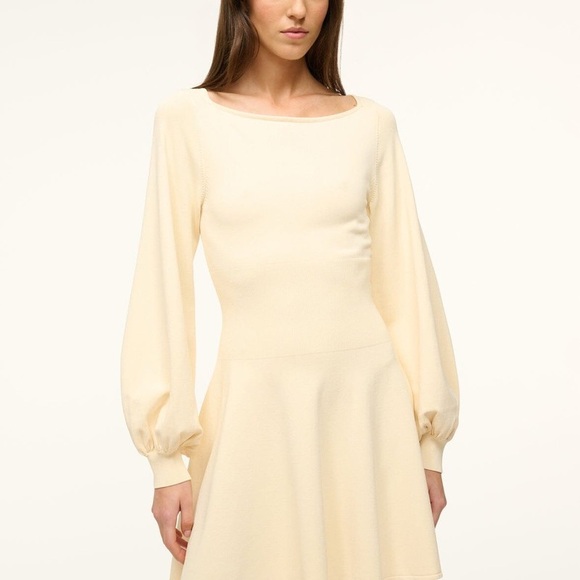 NWT New STAUD CLAUDE Sweater Knit Mini Long Sleeve DRESS Boat Neck BUTTERCREAM - Picture 4 of 12